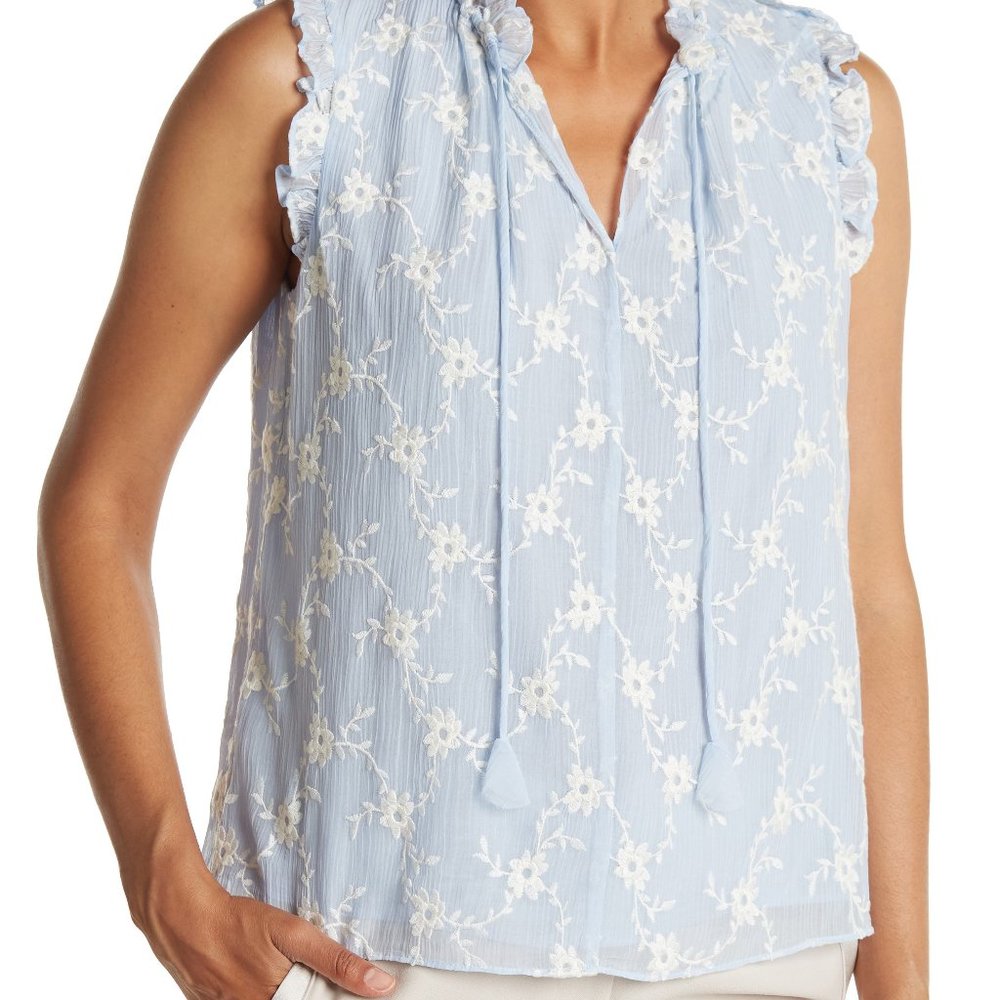 REBECCA TAYLOR Vine Embroidered Sleeveless Cotton
